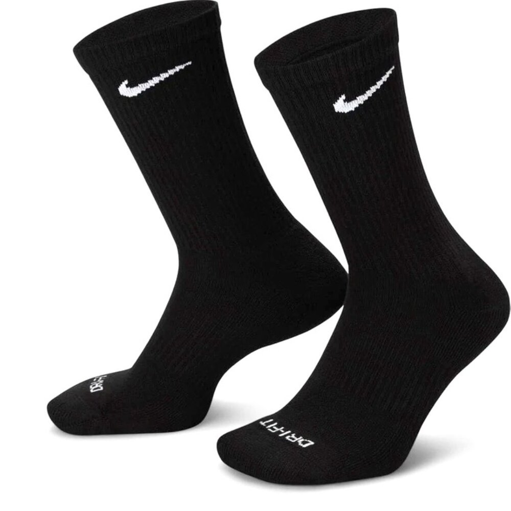 Nike Everyday Plus Crew Socks 6-Pack Black Youth 3Y-5Y & Women’s Small 4-6 NWT